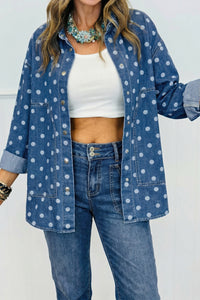 Polka Dot Long Sleeve Collar Shift Tunic Denim Jacket - KaleaBoutique.com
