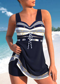 Women's Nautical Stripe Swim Dress and Shorts 2 PC Tankini Set - KaleaBoutique.com