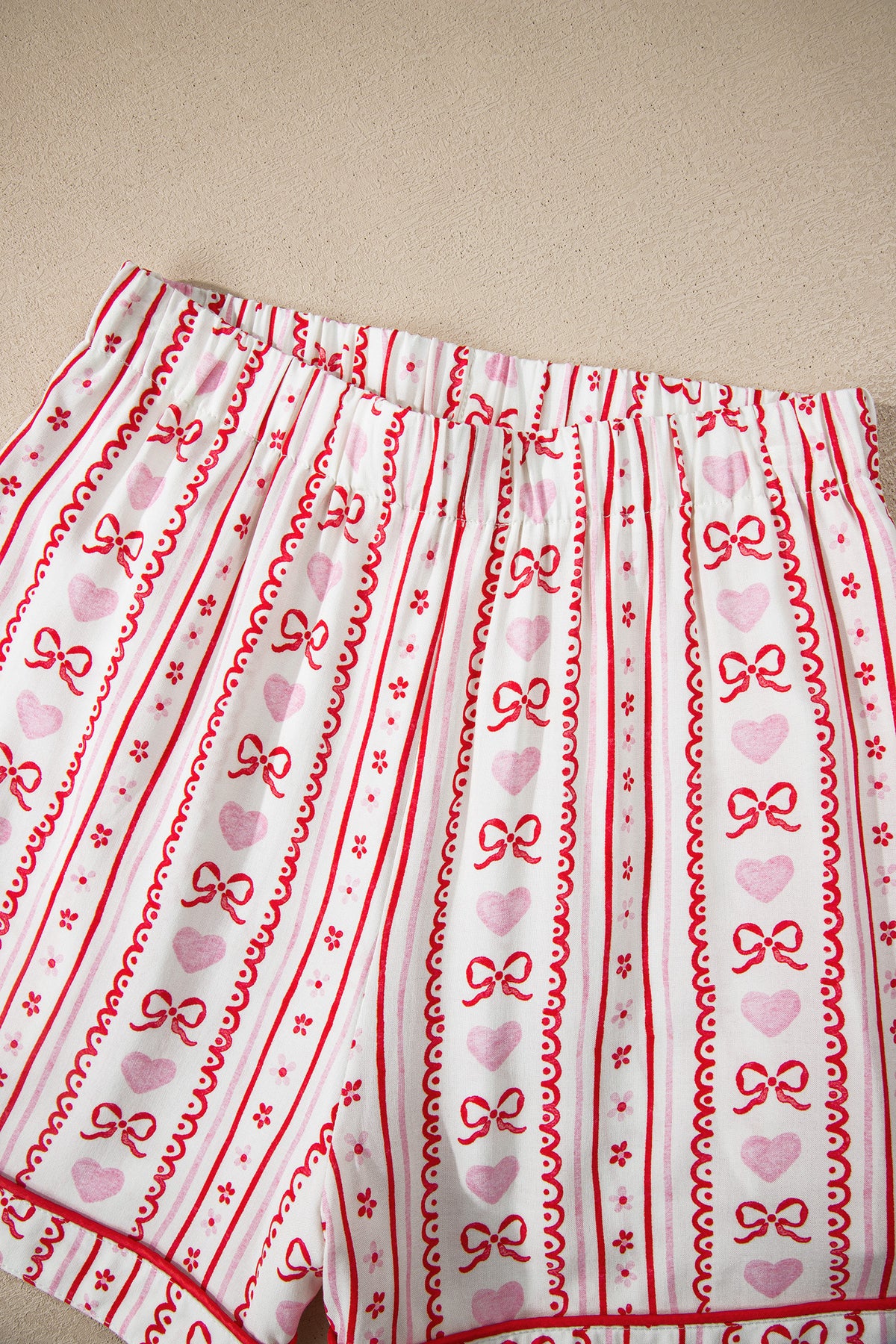 KaleaBoutique Stylish Cute Bow Heart Print Ribbon Decor Short 2pcs Pajama Set - KaleaBoutique.com