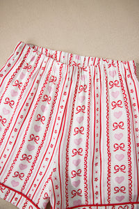 KaleaBoutique Stylish Cute Bow Heart Print Ribbon Decor Short 2pcs Pajama Set - KaleaBoutique.com