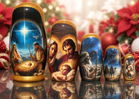 Traditional Realism Style Nativity Nesting Doll, 5 Piece Hand Crafted Nested Doll - KaleaBoutique.com