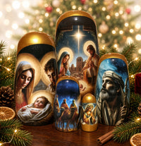 Traditional Impressionism Style Nativity Nesting Doll, 5 Piece Hand Crafted Nested Doll - KaleaBoutique.com