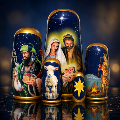 Traditional Nativity 5 Piece Nesting Doll, Traditional Handcrafted Nested Doll