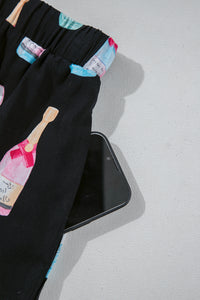 KaleaBoutique Stylish Christmas Wine Glass Print Bow Knot Two Piece Pajama Set - KaleaBoutique.com