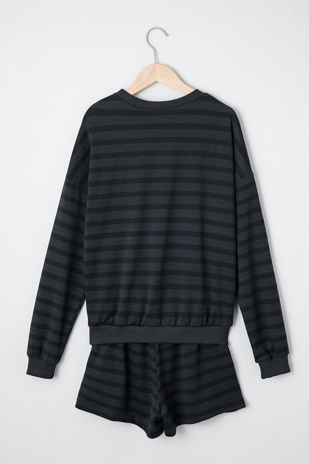 KaleaBoutique Stylish Printed Stripe Long Sleeve Satin Tie Shorts Two Piece Set - KaleaBoutique.com