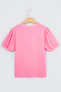 Solid Color V Neck Short Puff Sleeve Blouse - KaleaBoutique.com