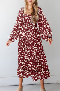 KaleaBoutique Comfortable Floral Print Long Sleeve Square Neck Smocked Maxi Dress - KaleaBoutique.com