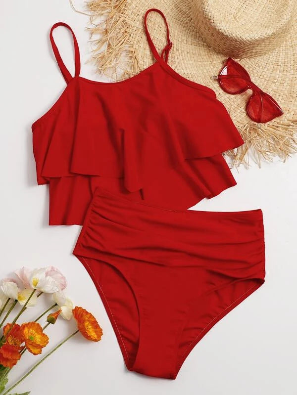 Women's Layered Flounce High-Waist Tankini Set - KaleaBoutique.com