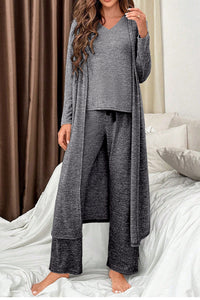KaleaBoutique Stylish 3 Pcs V Neck T Shirt Ribbon Knot Pants Open Duster 3pcs Lounge Set - KaleaBoutique.com