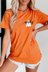 Orange Embroidered Spooky Ghost Halloween Graphic Tee - KaleaBoutique.com