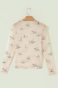 KaleaBoutique Stylish High Neck Western Print Mesh Sheer Long Sleeve Top - KaleaBoutique.com