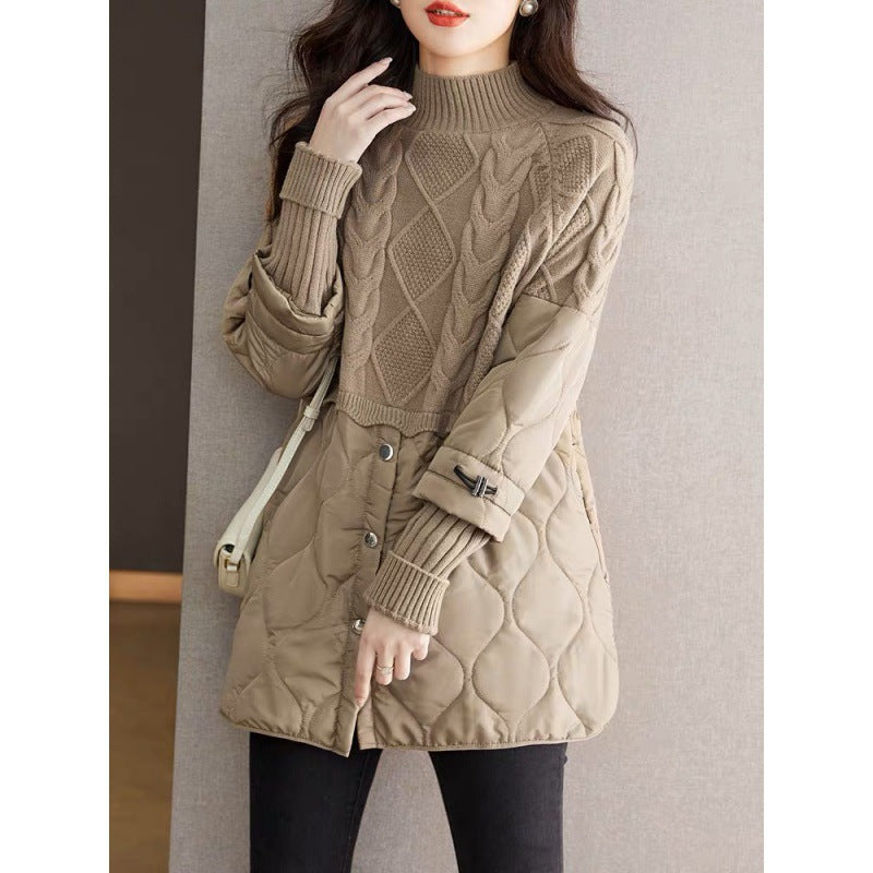 Women's High-Neck Cable-Pattern Quilted-Panel Longline Pullover - KaleaBoutique.com