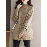 Women's High-Neck Cable-Pattern Quilted-Panel Longline Pullover - KaleaBoutique.com