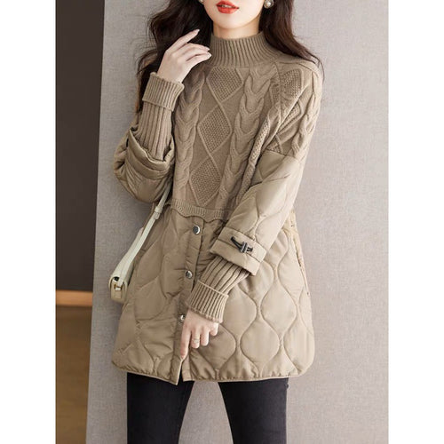 Women's High-Neck Cable-Pattern Quilted-Panel Longline Pullover - KaleaBoutique.com