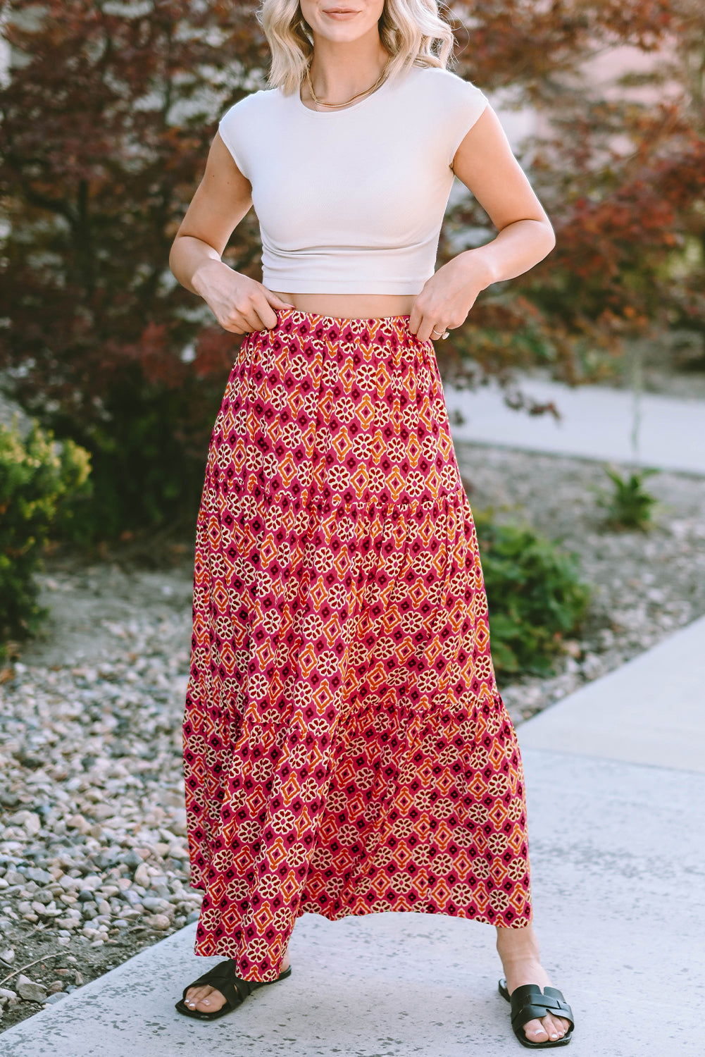 KaleaBoutique Vintage Boho Floral Print Tiered Maxi Skirt - KaleaBoutique.com