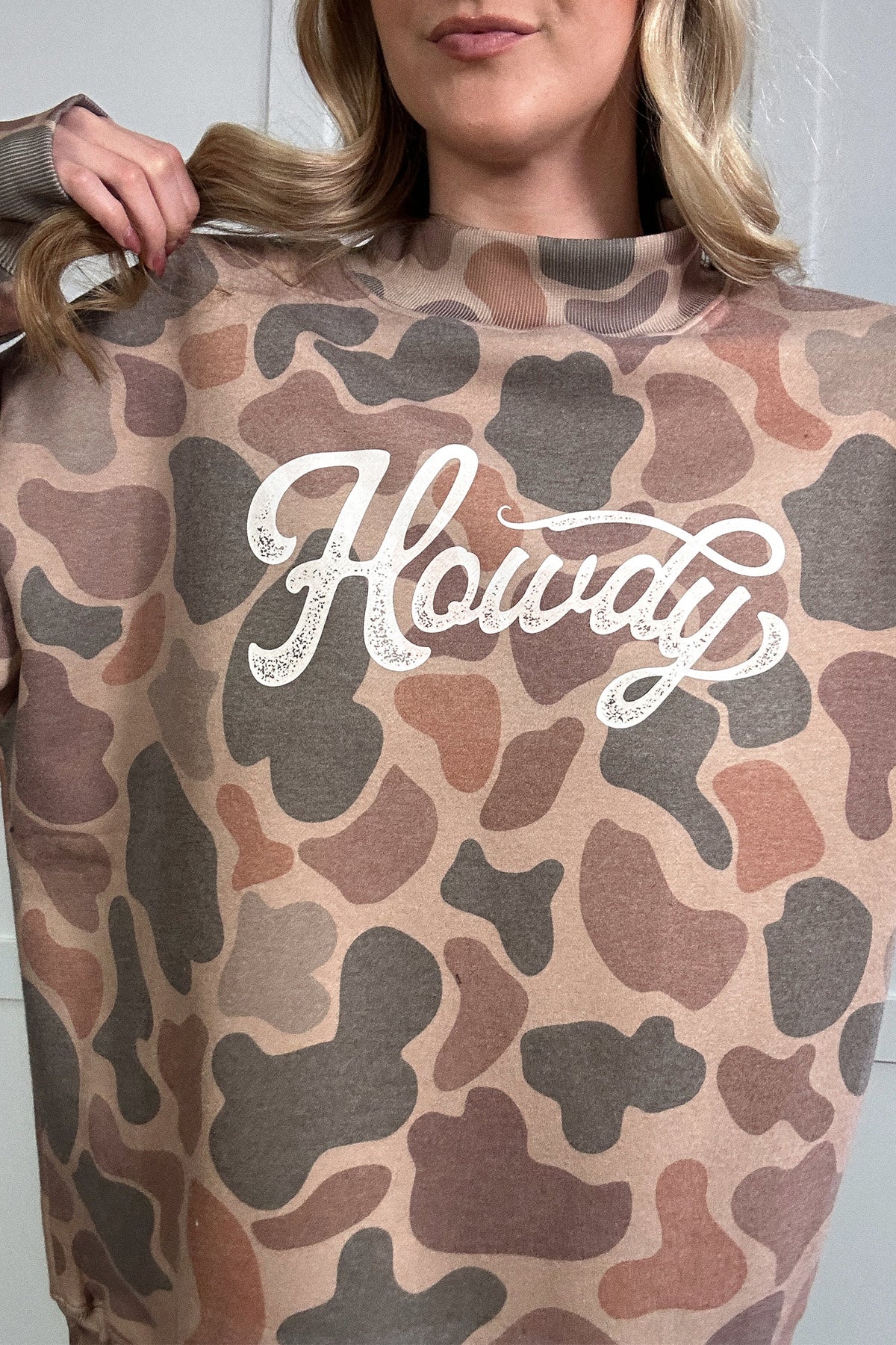 KaleaBoutique Camo Print Howdy Western Style Baggy Pullover Sweatshirt - KaleaBoutique.com
