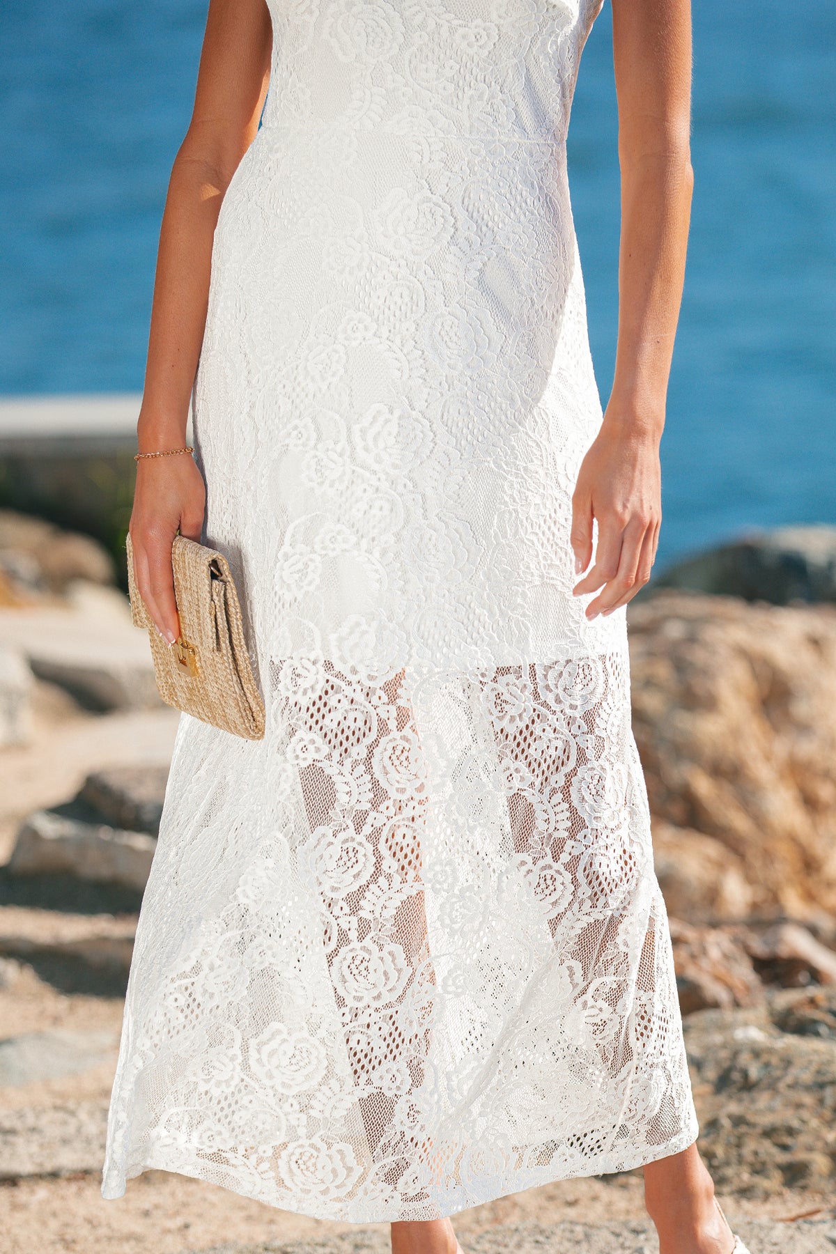 KaleaBoutique Stylish Tie Spaghetti Straps Floral Lace Overlay Long Dress - KaleaBoutique.com
