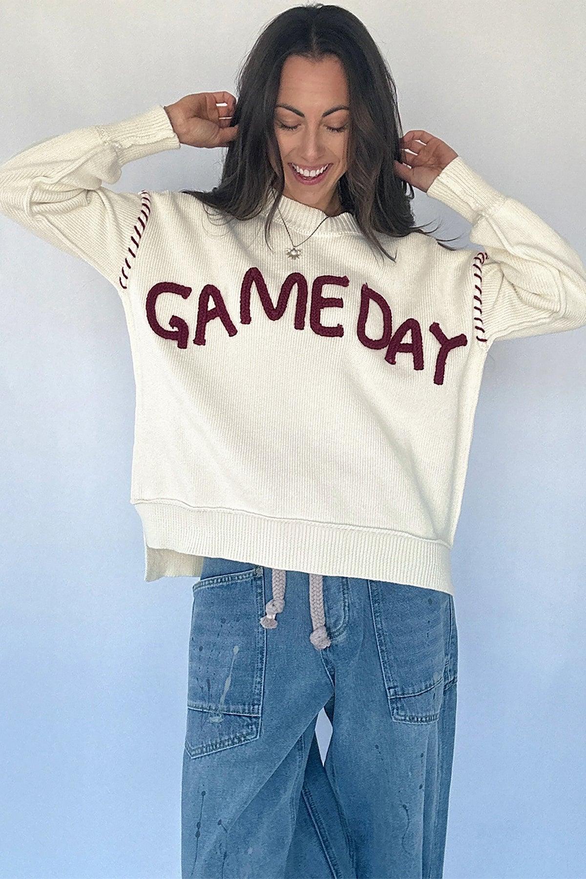 Drop Shoulder Game Day Letter Print Pullover Sweater - KaleaBoutique.com