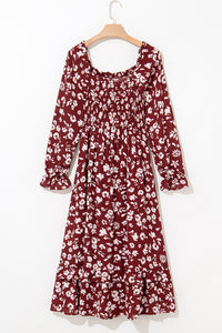 KaleaBoutique Comfortable Floral Print Long Sleeve Square Neck Smocked Maxi Dress - KaleaBoutique.com