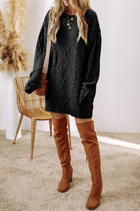 KaleaBoutique Stylish Cable Knit Drop Shoulder Loose Fit Sweater Dress - KaleaBoutique.com