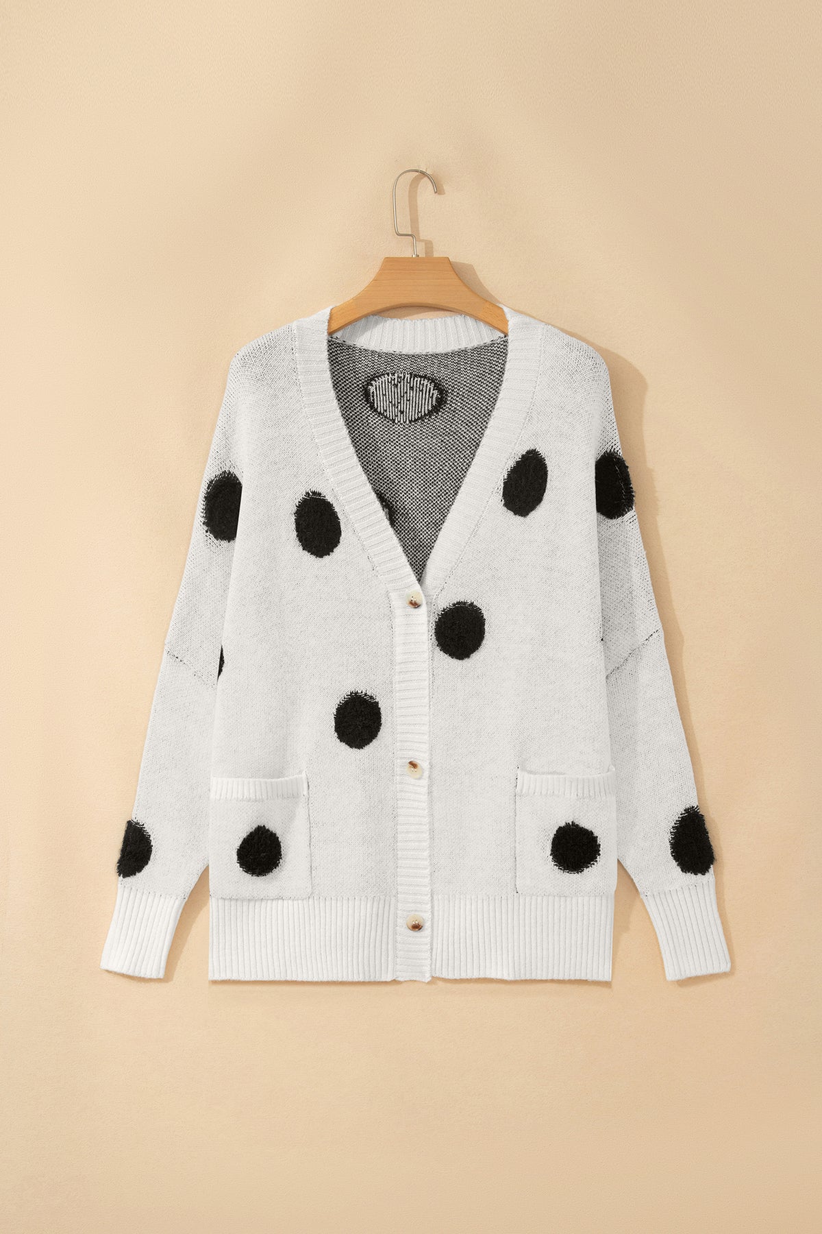 KaleaBoutique Stylish Polka Dot Button Front Oversized V Neck Cardigan - KaleaBoutique.com