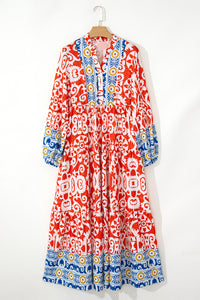 Boho Geometric Printed Long Sleeve Maxi Dress - KaleaBoutique.com