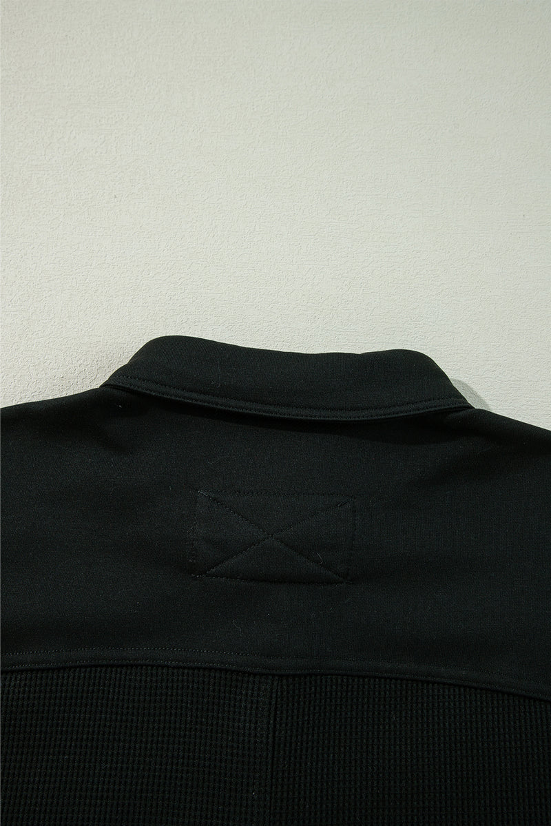 KaleaBoutique Waffle Knit Patchwork Buttoned Oversized Shacket - KaleaBoutique.com