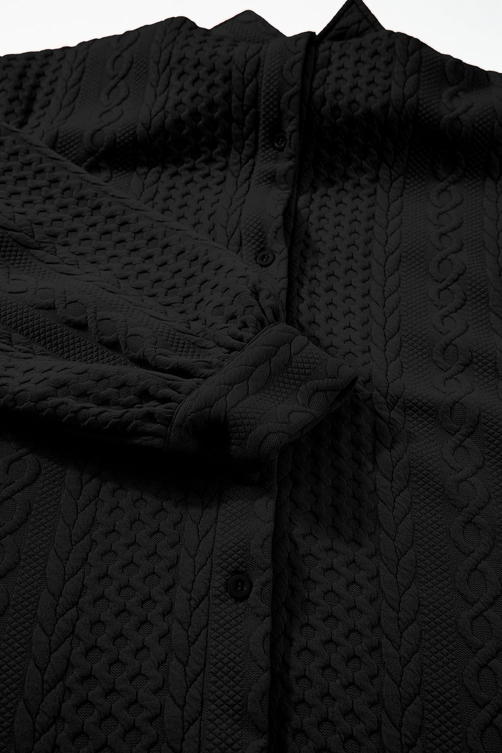 Cable Texture Puff Sleeve Loose Shacket - KaleaBoutique.com
