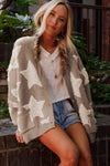 KaleBoutique Stylish Sherpa Star Pattern Textured Sweater Cardigan with Pockets - KaleaBoutique.com