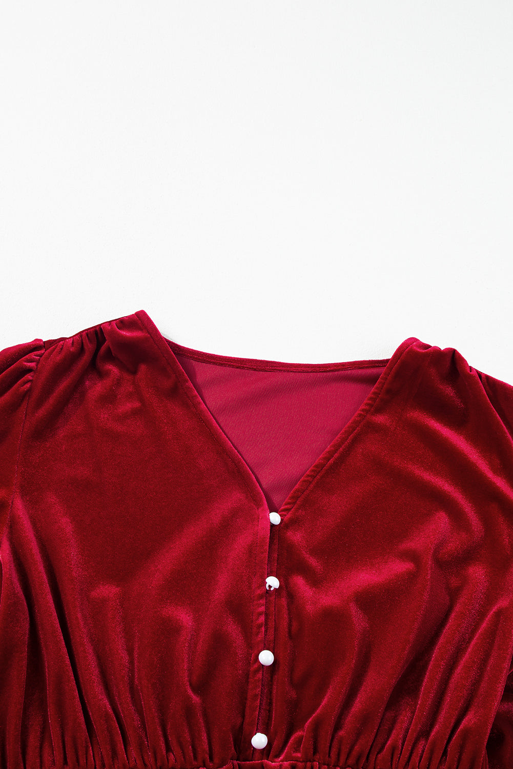 KaleaBoutique Velvet Buttoned Puff Sleeve V Neck Split Midi Dress - KaleaBoutique.com