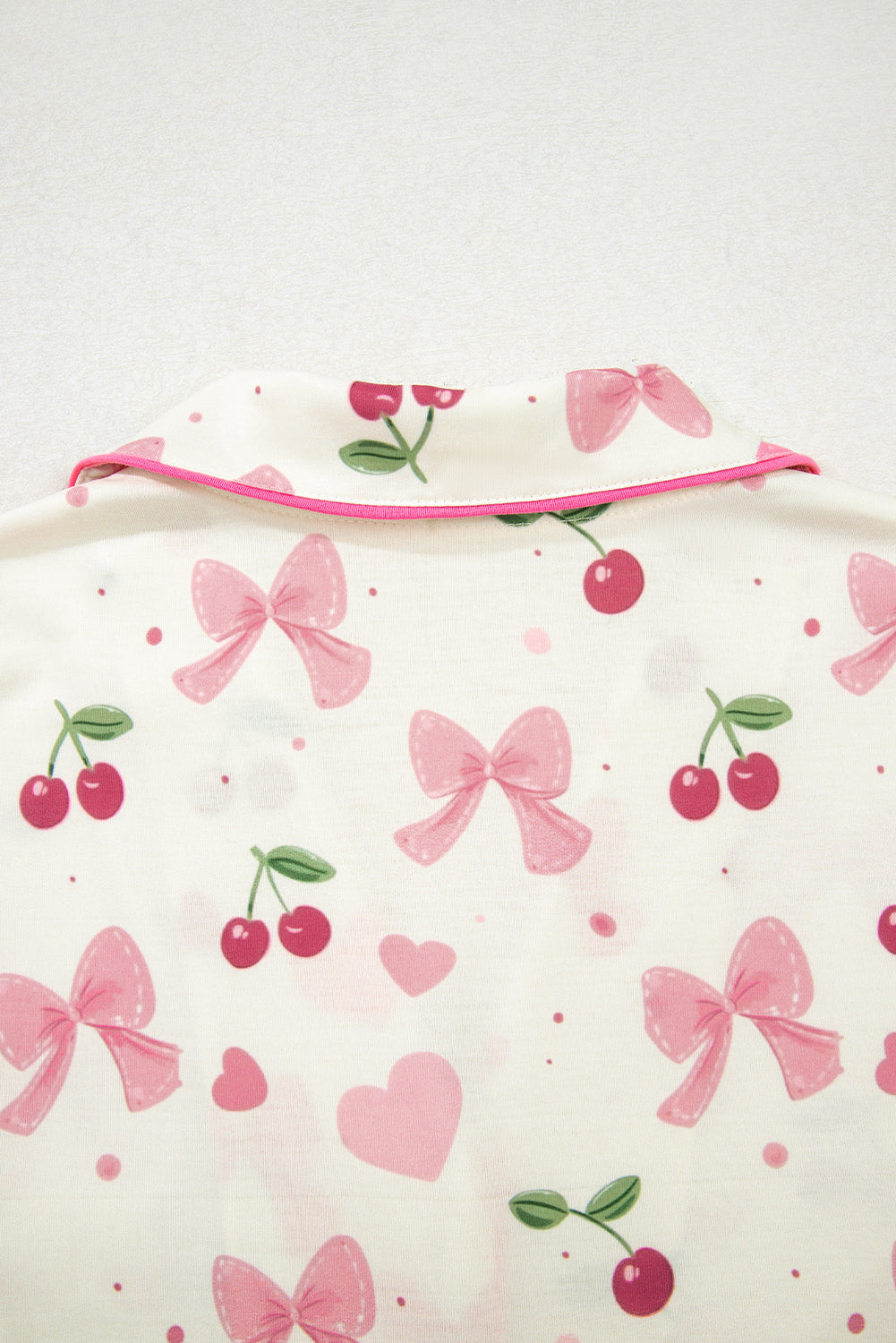 KaleaBoutique Comfortable Bow Fruit Print Contrast Pipping Short Pajamas Set - KaleaBoutique.com