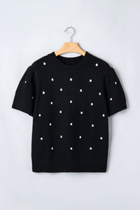 KaleaBoutique Comfortable Elegant Polka Dot Bubble Short Sleeve Sweater - KaleaBoutique.com