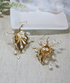 Embossed Metal Leaf Pearl Earrings, Bridesmaid Pearl Dangle Earrings, Wedding Bridal Leaf Earrings - KaleaBoutique.com