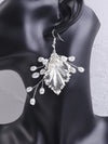 Embossed Metal Leaf Earrings, Bridesmaid Pearl Dangle Earrings, Wedding Bridal Earrings, Hand Wired Floral Leaf Tassel Earrings - KaleaBoutique.com