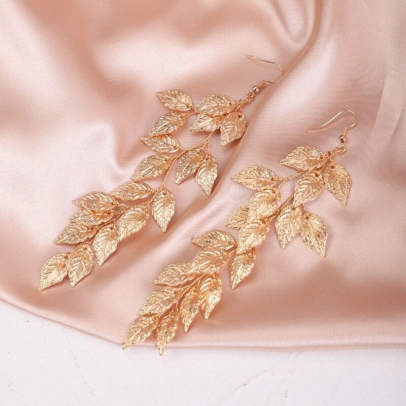 Embossed Metal Leaf Large Hairclip, Gold Leaf Bridal Alligator Hairclip, Leaf Cluster Wedding Headpiece - KaleaBoutique.com