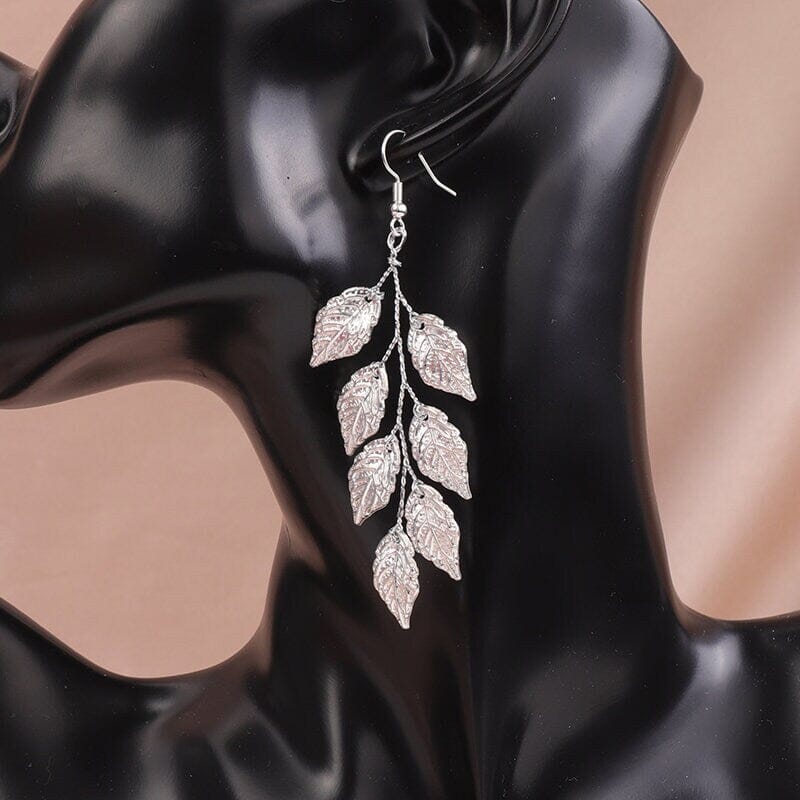 Embossed Metal Leaf Dangle Earrings, Bridal Leaf Fashion Earrings, Boho Wedding Gold Leaf Earrings - KaleaBoutique.com