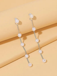 Extra Long 2-in-1 Pearl Earrings, Chain Ear Jackets Bridal Earrings, Long Chain Pear Ear Studs for Weddings, Prom - KaleaBoutique.com