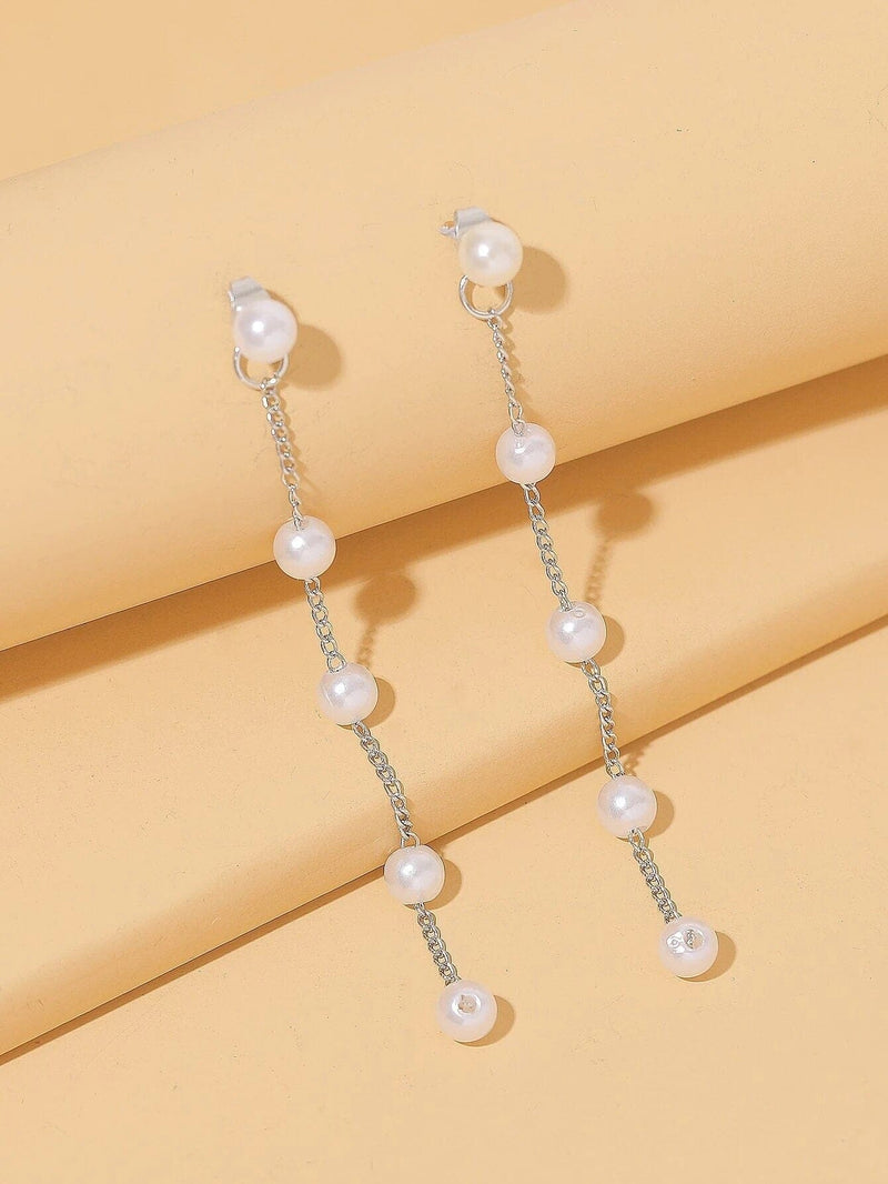 Extra Long 925 Sterling Silver Post Pearl Earrings Boho Wedding Bridal Bridesmaid Prom Pearl Tassel Dangle Chain Stud Fine Jewelry Earrings - KaleaBoutique.com