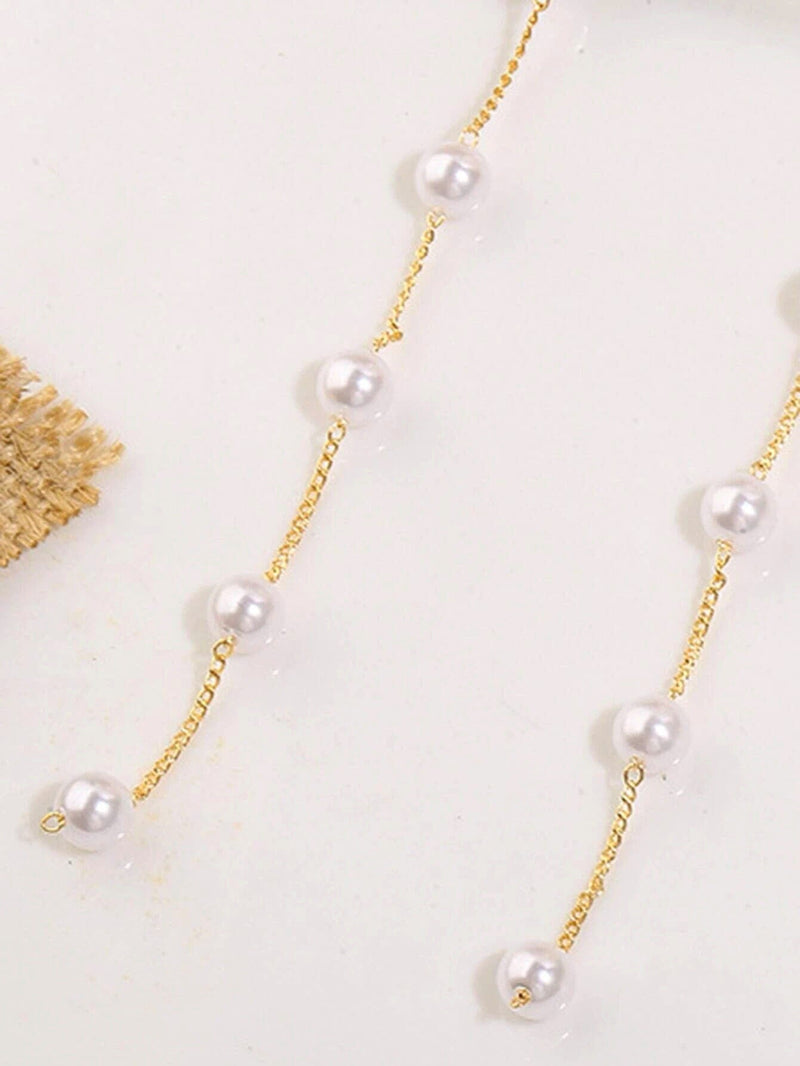 Extra Long 2-in-1 Pearl Earrings, Chain Ear Jackets Bridal Earrings, Long Chain Pear Ear Studs for Weddings, Prom - KaleaBoutique.com