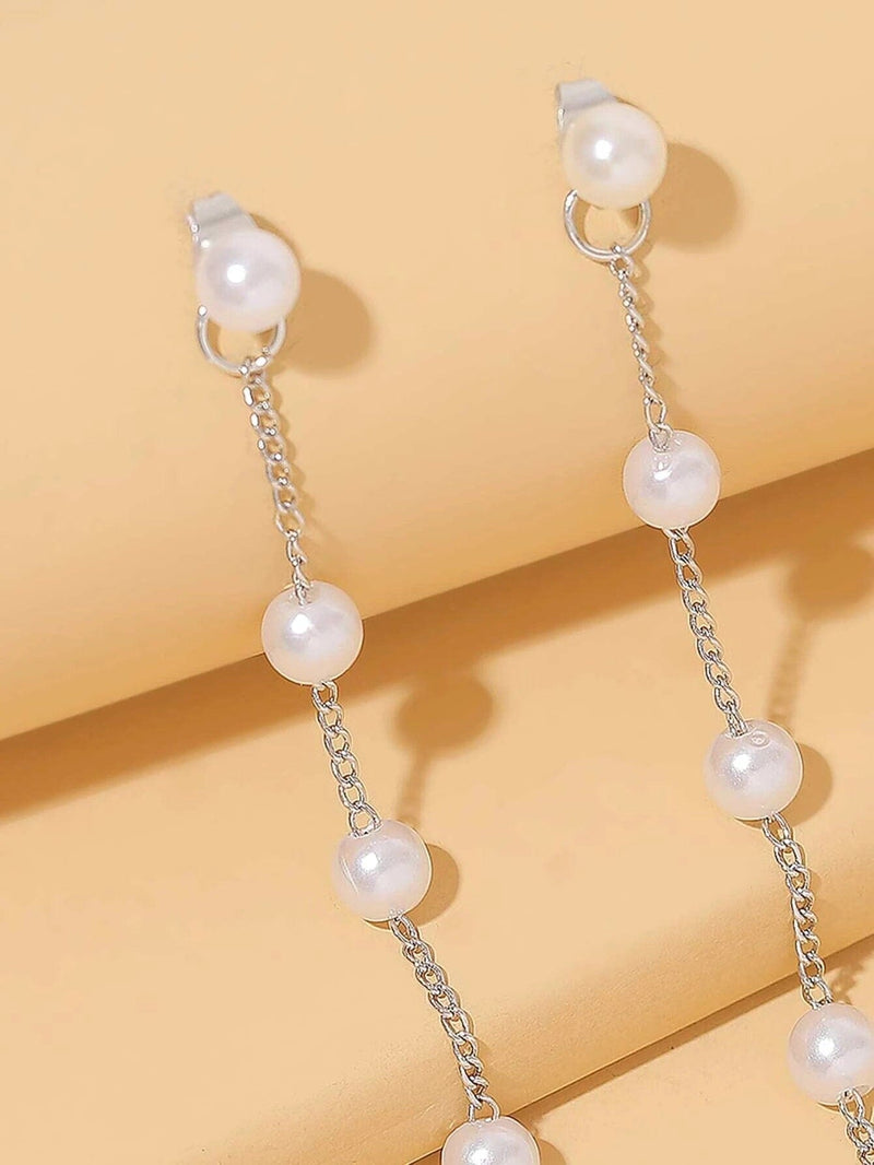 Extra Long 2-in-1 Pearl Earrings, Chain Ear Jackets Bridal Earrings, Long Chain Pear Ear Studs for Weddings, Prom - KaleaBoutique.com