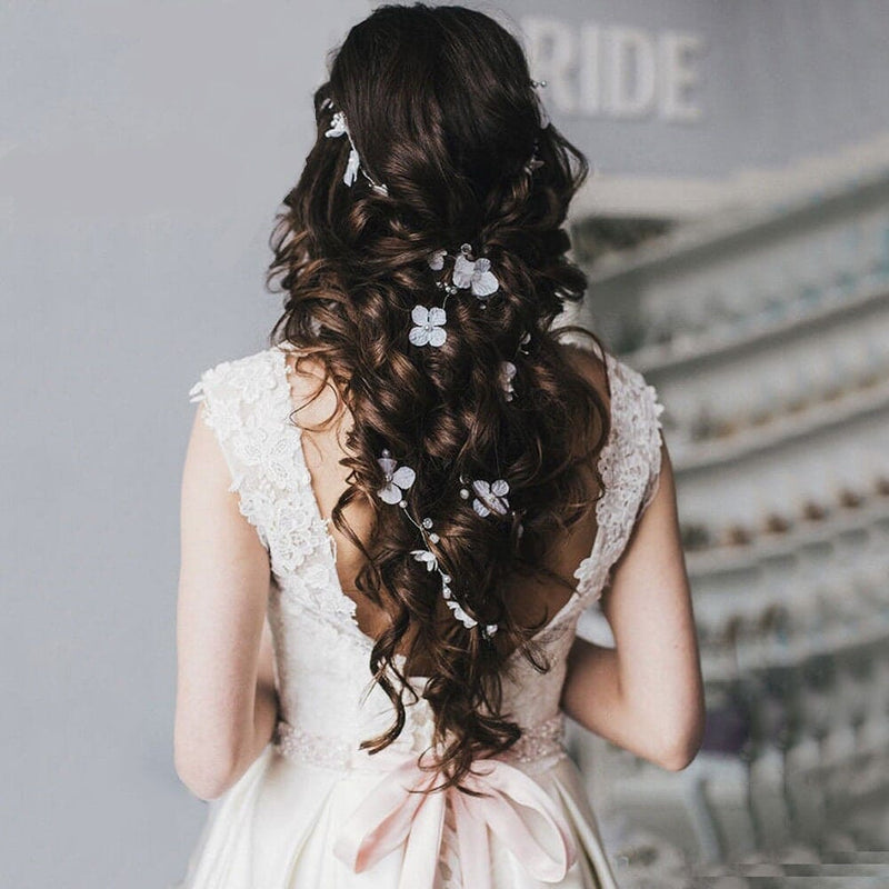 Extra Long Floating Silk Flower Hair Vine, Bridal Floral Hair Vine, Wedding Long Hair 54"L Invisible Hair Wire - KaleaBoutique.com