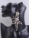 Extra Long Floral Pearl Earrings, Bridal Large Dangle Earrings, Wedding Pearl Flower Big Dangle Earrings - KaleaBoutique.com