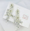 Extra Long Wire Floral Pearl Earrings, Bridal Tassel Earrings, Pearl Flower Studs, Silver Pearl Earrings, Gold Dangle Long Bride Earrings - KaleaBoutique.com