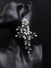 Extra Long Floral Pearl Earrings, Bridal Large Dangle Earrings, Wedding Pearl Flower Big Dangle Earrings - KaleaBoutique.com