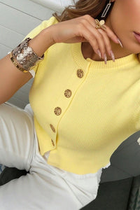KaleaBoutique Stylish Ribbed Knit Contrast Frilled Short Sleeve Sweater Cardigan - KaleaBoutique.com
