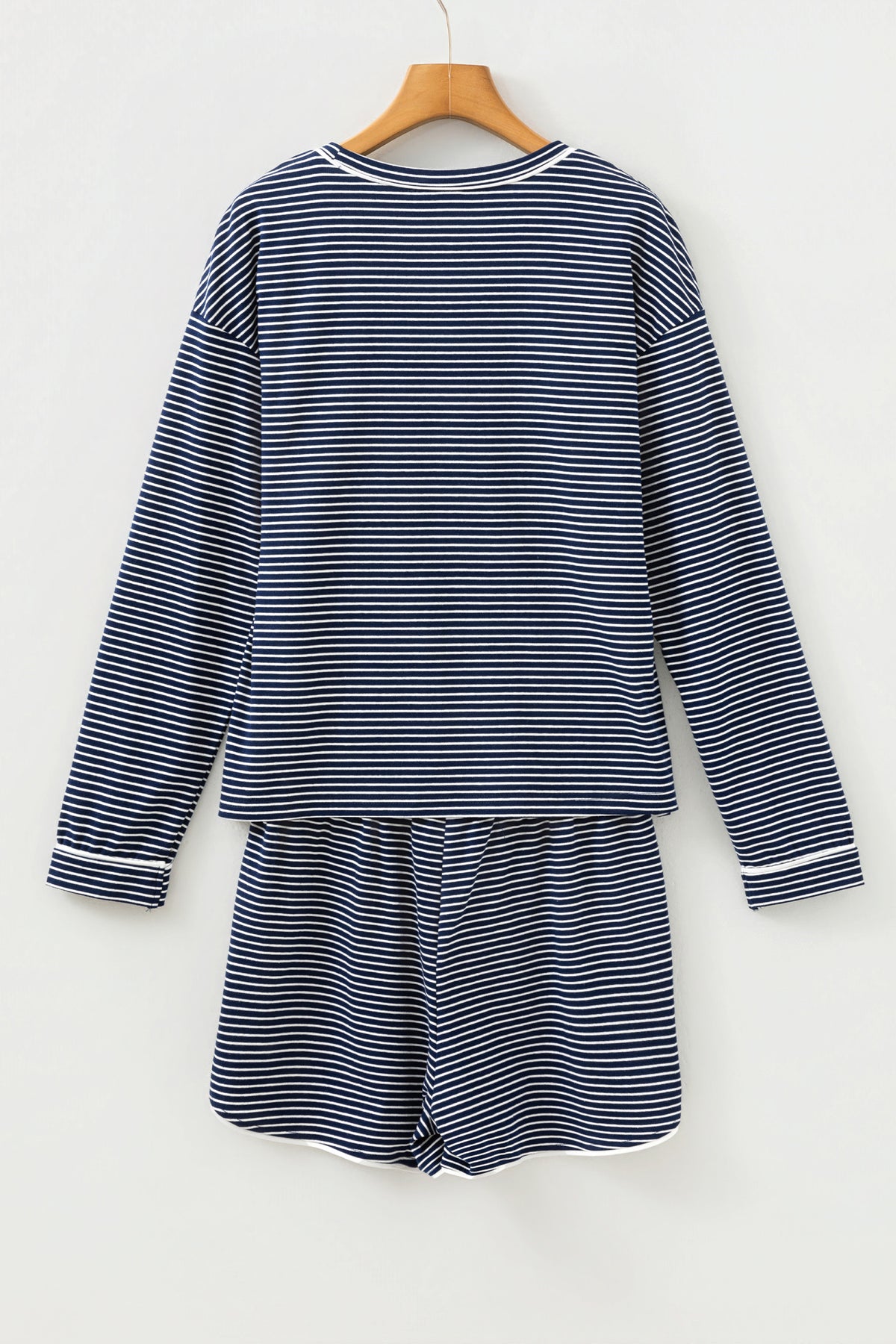 KaleaBoutique Stylish Blue Drop Shoulder Round Neck Long Sleeve Tee and Buttoned Shorts 2pcs Lounge Set - KaleaBoutique.com