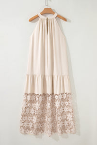 KaleaBoutique Stylish Sheer Hollowed Floral Lace Hem Patchwork Loose Halter Summer Dress - KaleaBoutique.com