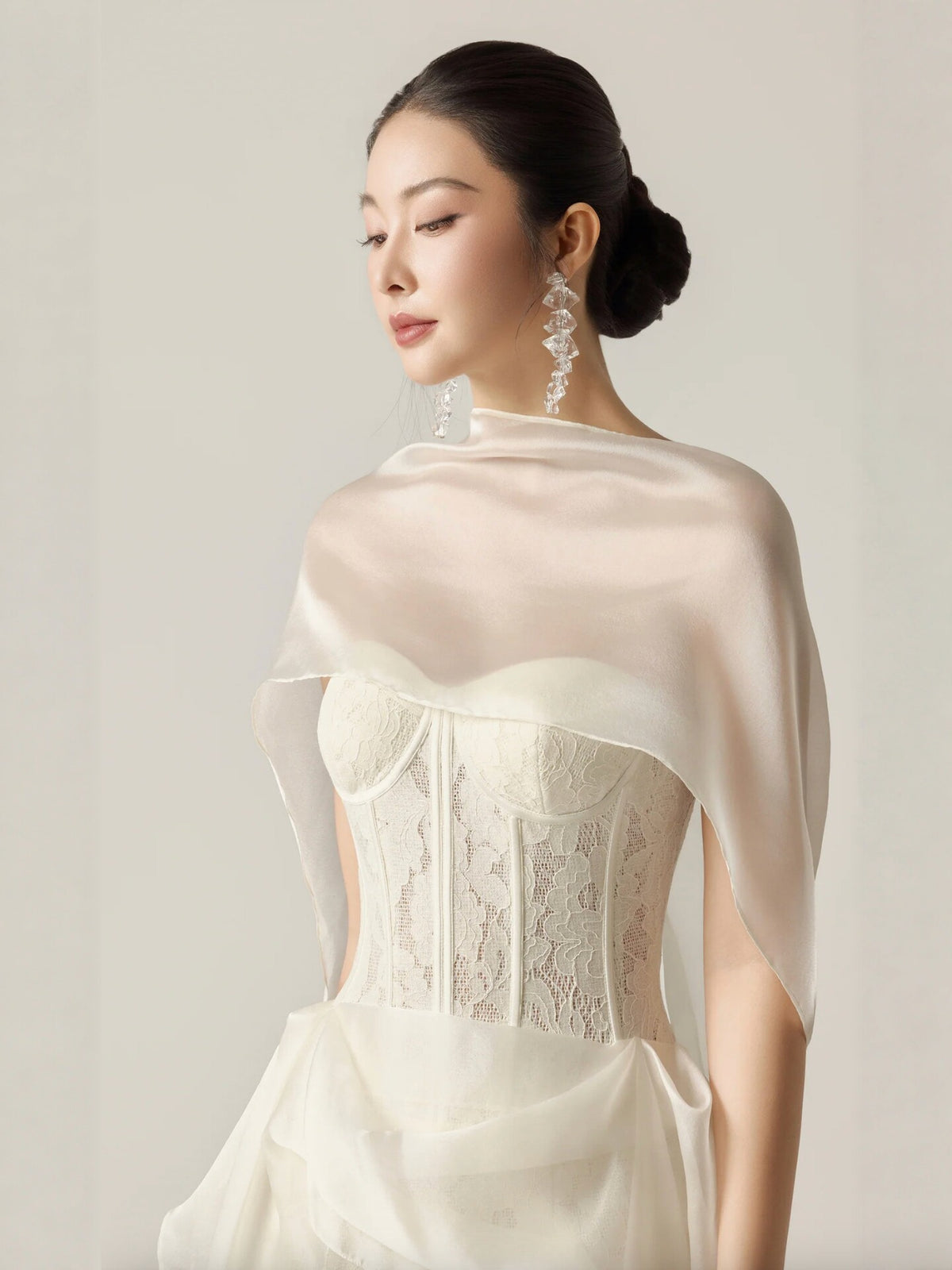 Strapless Corset Lace Midi Dress With Detachable Ruffled Overlay - KaleaBoutique.com
