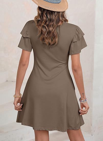 Women's Round-Neck Layered Flutter-Sleeve A-Line Dress - KaleaBoutique.com