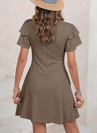 Women's Round-Neck Layered Flutter-Sleeve A-Line Dress - KaleaBoutique.com